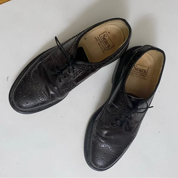 Vintage Sears wing tip leather Oxford shoes brown 7.5 - Picture 10 of 12